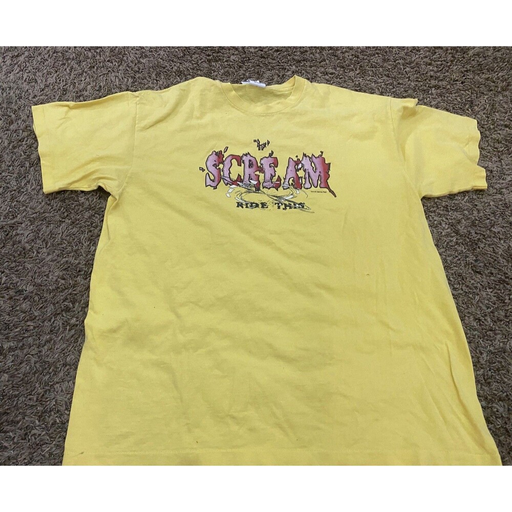 Vintage 1999 Six Flags Scream “Ride This” Yellow T-Shirt Adult Size XL